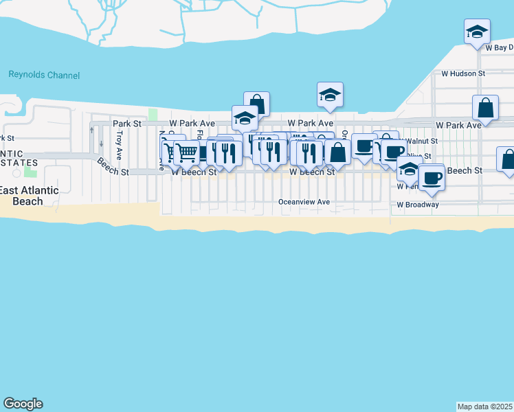 map of restaurants, bars, coffee shops, grocery stores, and more near 985 Oceanfront Street in Long Beach