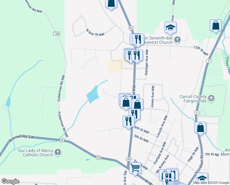map of restaurants, bars, coffee shops, grocery stores, and more near 648 Longhorn Street Northwest in Carrollton