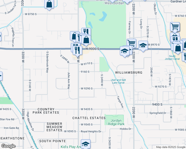 map of restaurants, bars, coffee shops, grocery stores, and more near 9178 Lisa Avenue in West Jordan