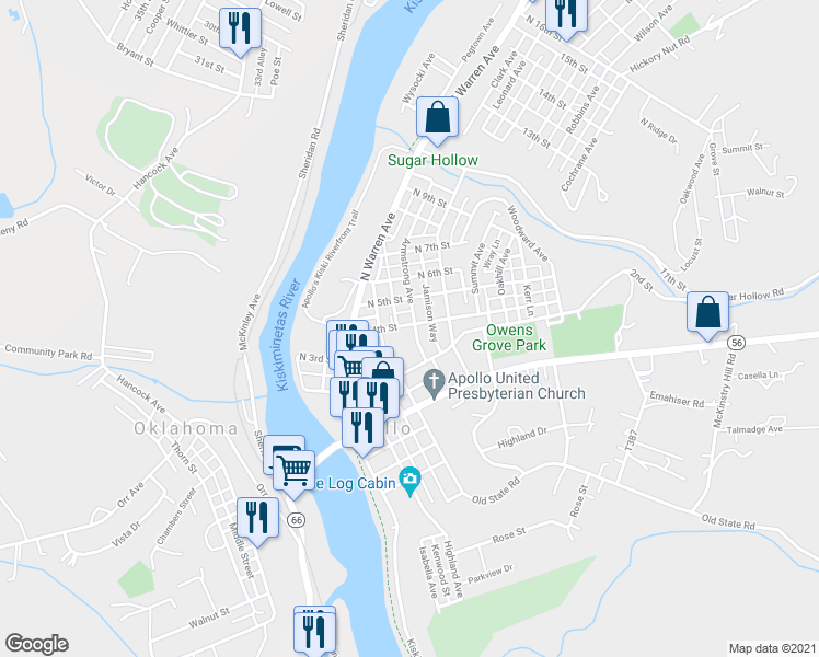 map of restaurants, bars, coffee shops, grocery stores, and more near 224 Armstrong Avenue in Apollo