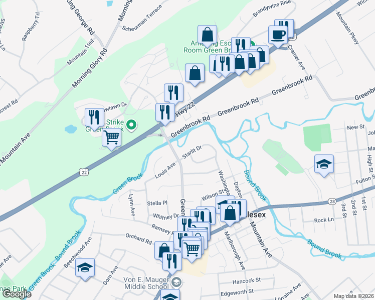 map of restaurants, bars, coffee shops, grocery stores, and more near 2 June Way in Middlesex