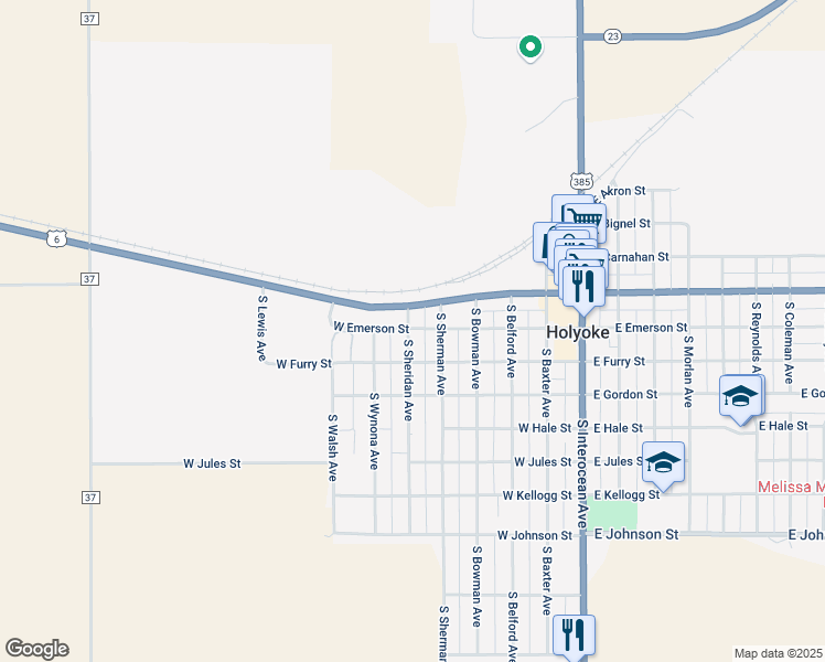 map of restaurants, bars, coffee shops, grocery stores, and more near 245 South Sheridan Avenue in Holyoke