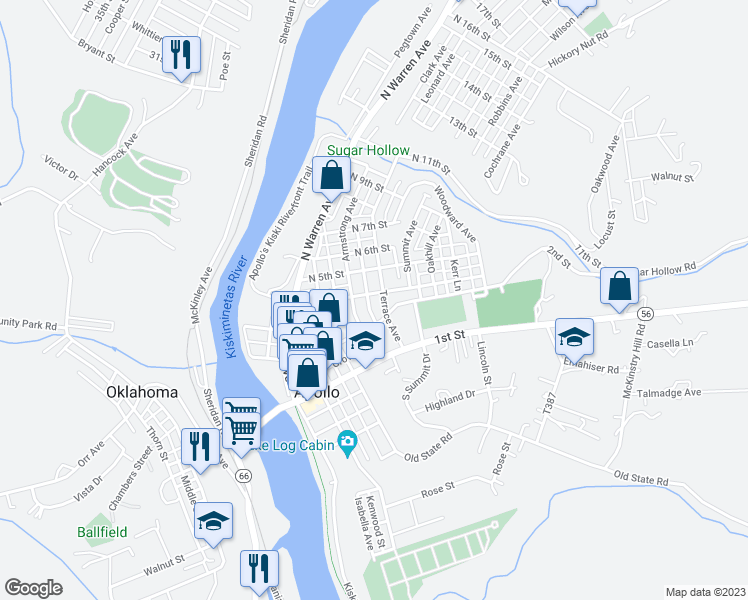 map of restaurants, bars, coffee shops, grocery stores, and more near 517 North 4th Street in Apollo