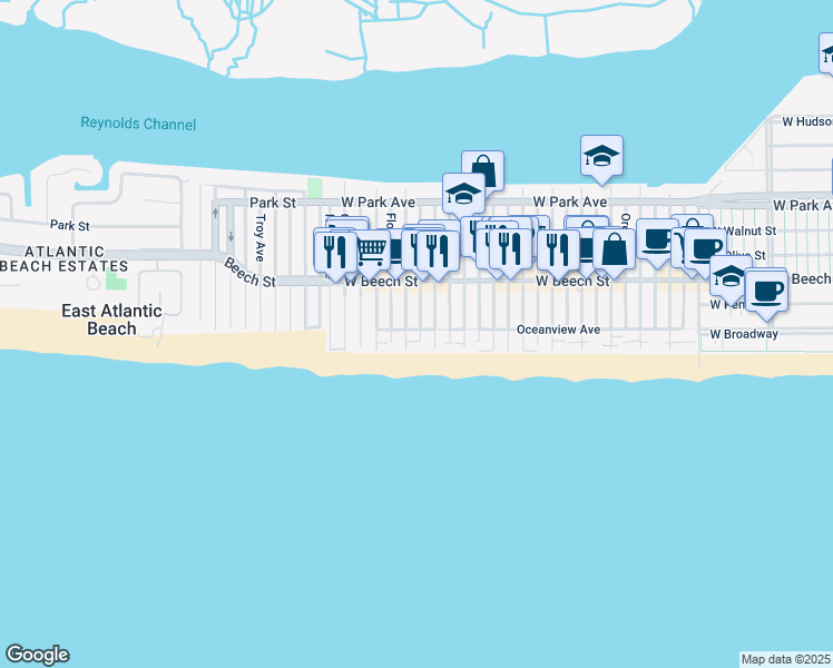 map of restaurants, bars, coffee shops, grocery stores, and more near 2 Georgia Avenue in Long Beach