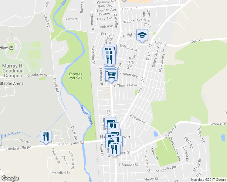 map of restaurants, bars, coffee shops, grocery stores, and more near 1071 Main Street in Hellertown