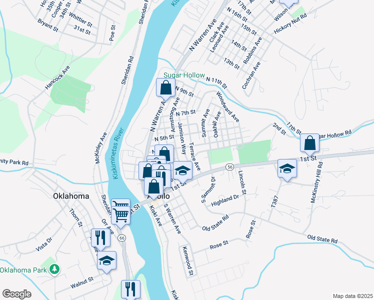map of restaurants, bars, coffee shops, grocery stores, and more near 517 North 4th Street in Apollo