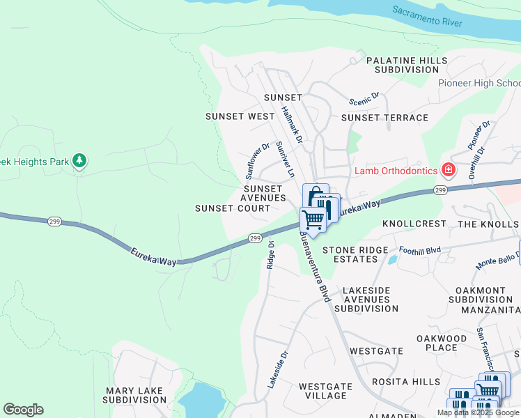 map of restaurants, bars, coffee shops, grocery stores, and more near 931 Leisha Lane in Redding