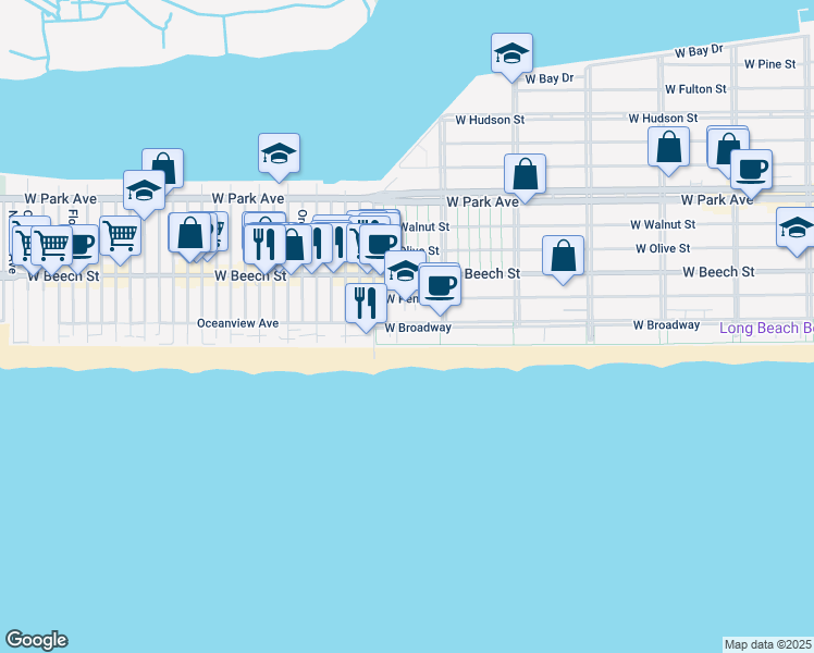 map of restaurants, bars, coffee shops, grocery stores, and more near 750 West Broadway in Long Beach