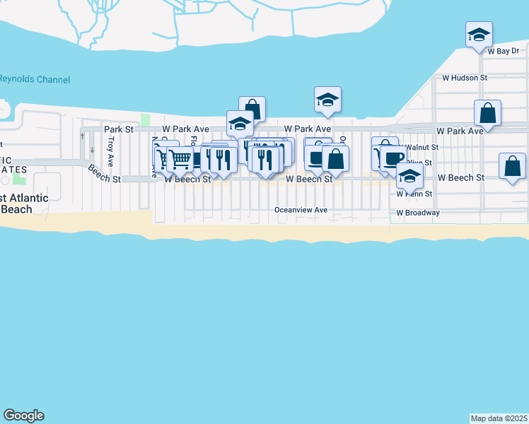map of restaurants, bars, coffee shops, grocery stores, and more near 985 Oceanfront Street in Long Beach