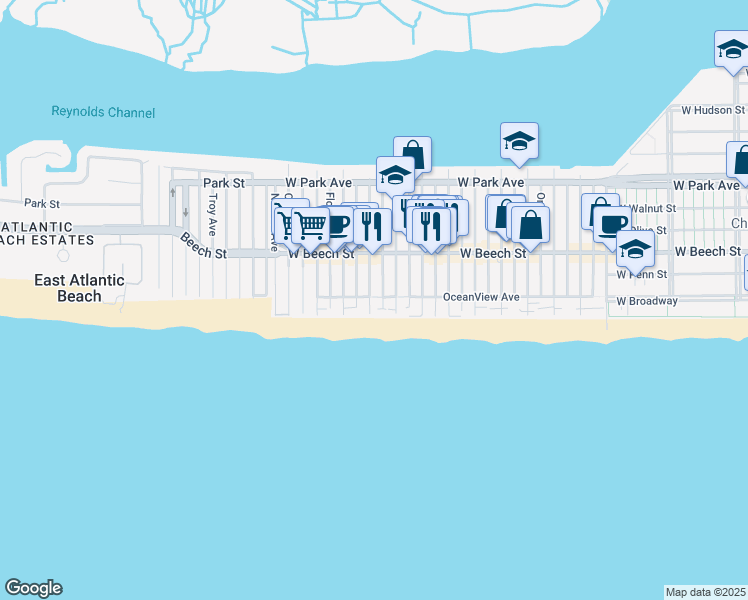 map of restaurants, bars, coffee shops, grocery stores, and more near 1017 Oceanfront Street in Long Beach
