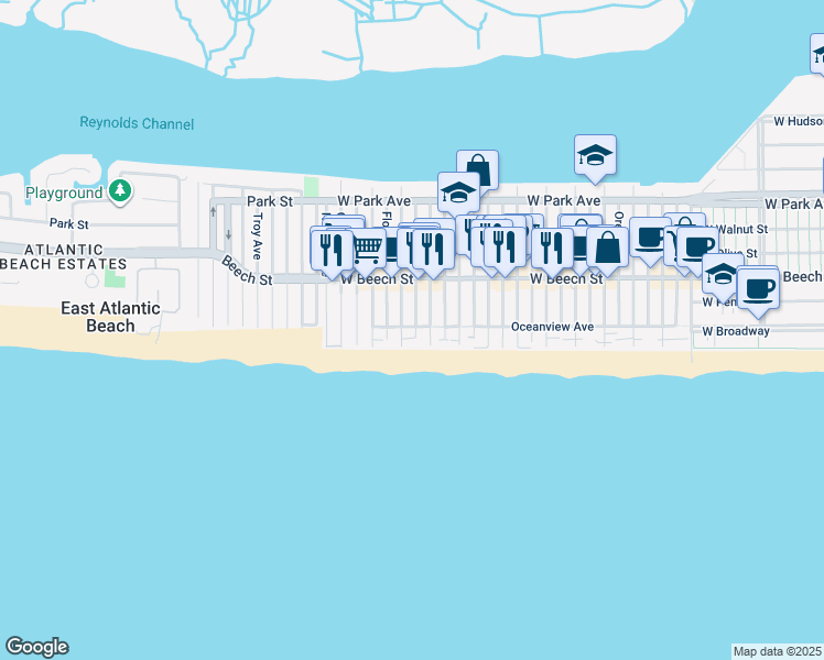 map of restaurants, bars, coffee shops, grocery stores, and more near 2 Georgia Avenue in Long Beach