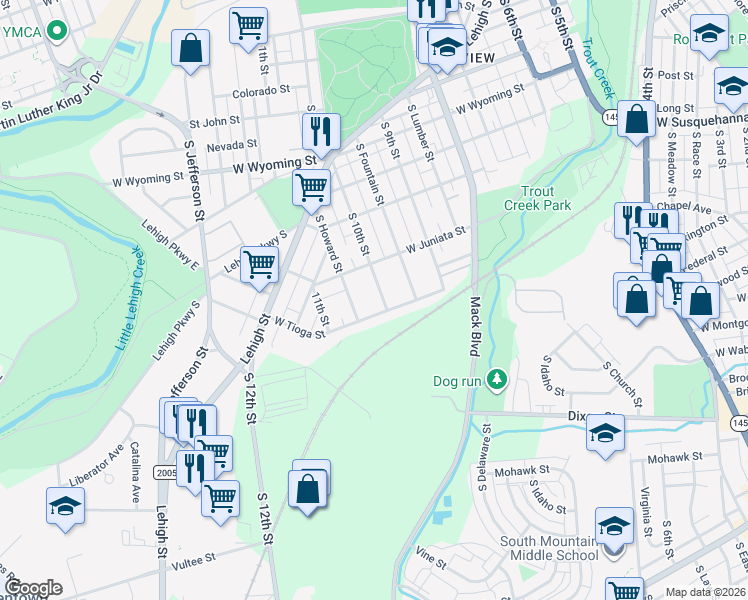 map of restaurants, bars, coffee shops, grocery stores, and more near 958 West Tioga Street in Allentown