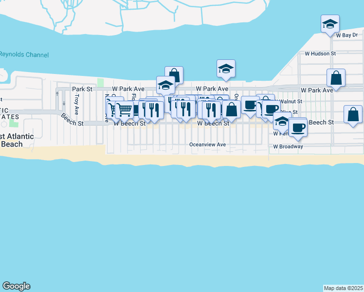 map of restaurants, bars, coffee shops, grocery stores, and more near 985 Oceanfront Street in Long Beach