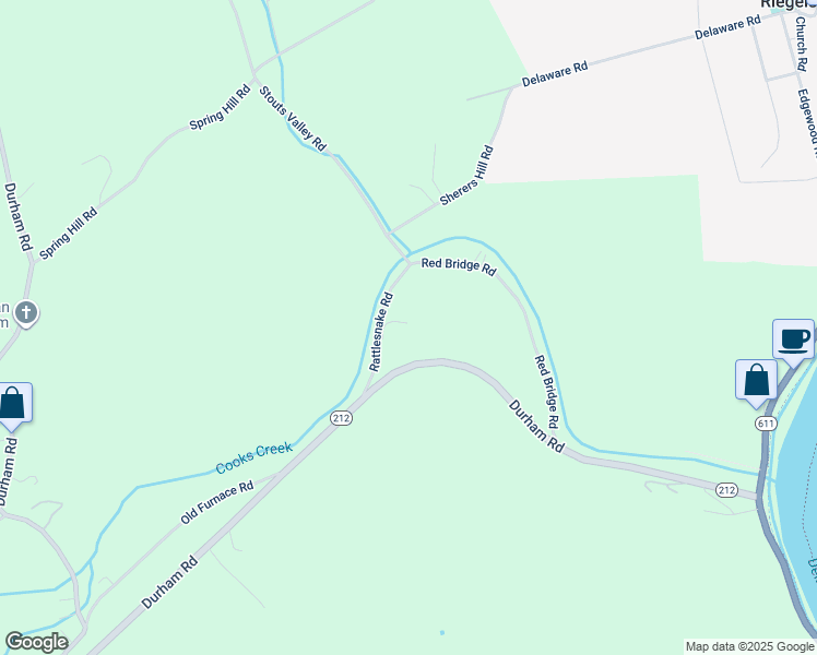 map of restaurants, bars, coffee shops, grocery stores, and more near 130 Rattlesnake Road in Kintnersville