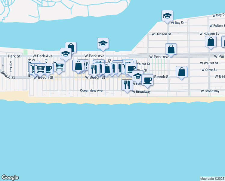 map of restaurants, bars, coffee shops, grocery stores, and more near 849 Oceanfront in Long Beach