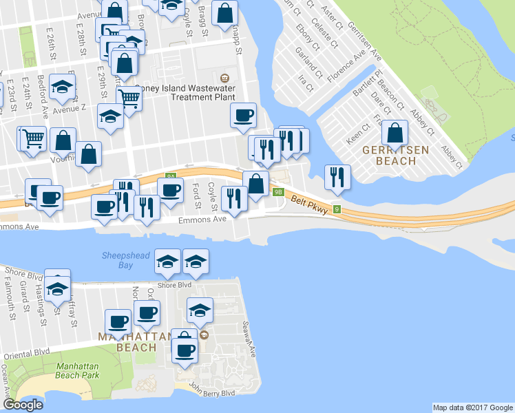map of restaurants, bars, coffee shops, grocery stores, and more near 2872 Brigham Street in Brooklyn