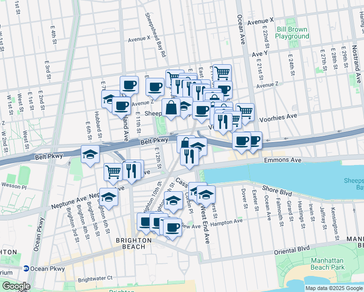map of restaurants, bars, coffee shops, grocery stores, and more near 11 Columbia Court in Brooklyn