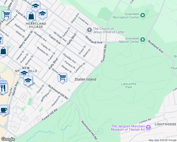 map of restaurants, bars, coffee shops, grocery stores, and more near 1478 Forest Hill Road in Staten Island