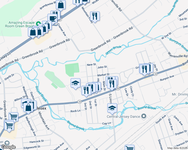 map of restaurants, bars, coffee shops, grocery stores, and more near in Middlesex