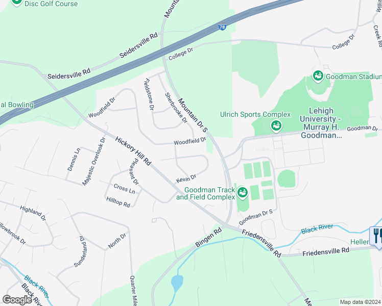 map of restaurants, bars, coffee shops, grocery stores, and more near 1684 Kevin Drive in Bethlehem