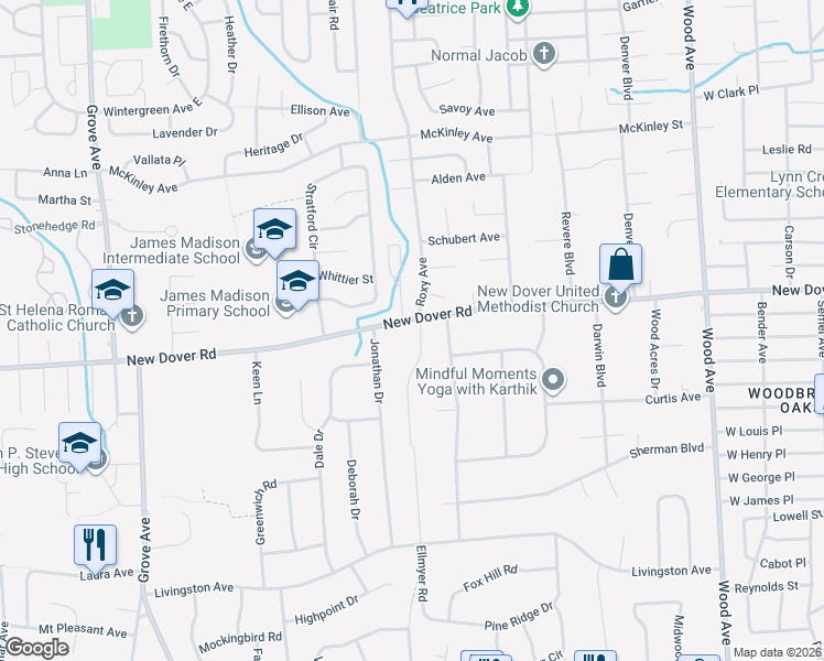 map of restaurants, bars, coffee shops, grocery stores, and more near 83 Ellmyer Road in Edison