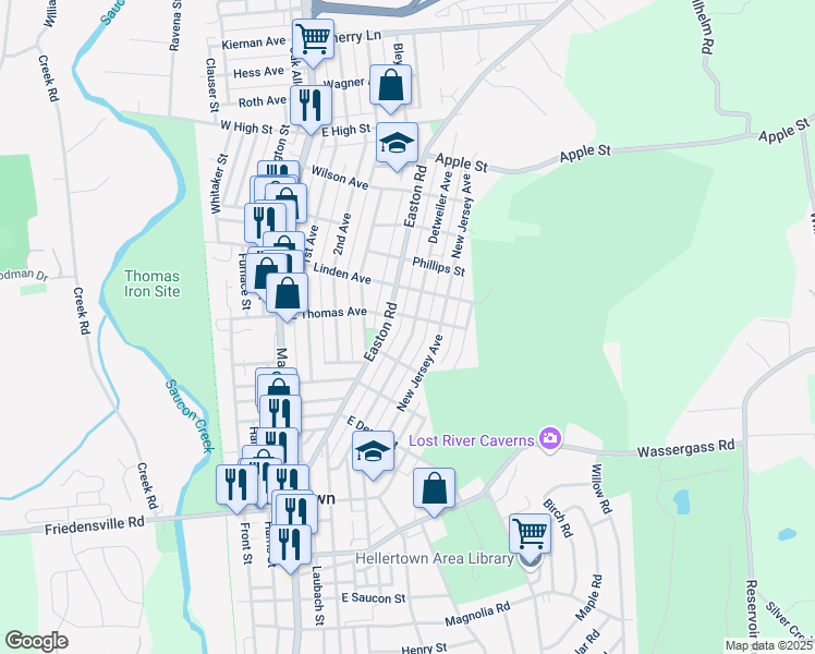 map of restaurants, bars, coffee shops, grocery stores, and more near 1069 Detweiler Avenue in Hellertown