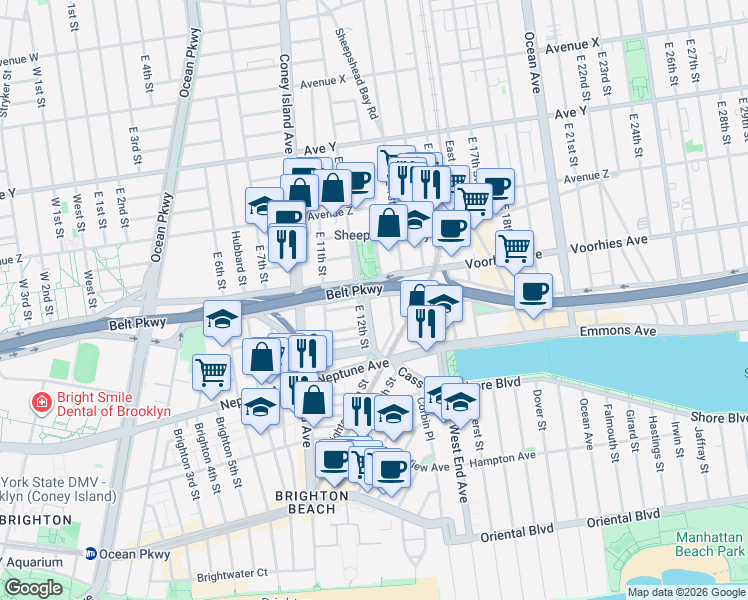 map of restaurants, bars, coffee shops, grocery stores, and more near 1147 Banner Avenue in Brooklyn
