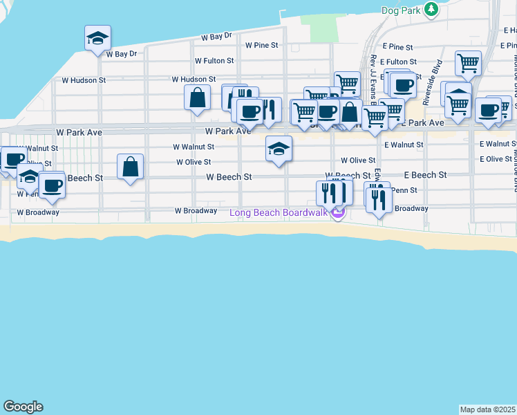 map of restaurants, bars, coffee shops, grocery stores, and more near 230 West Broadway in Long Beach