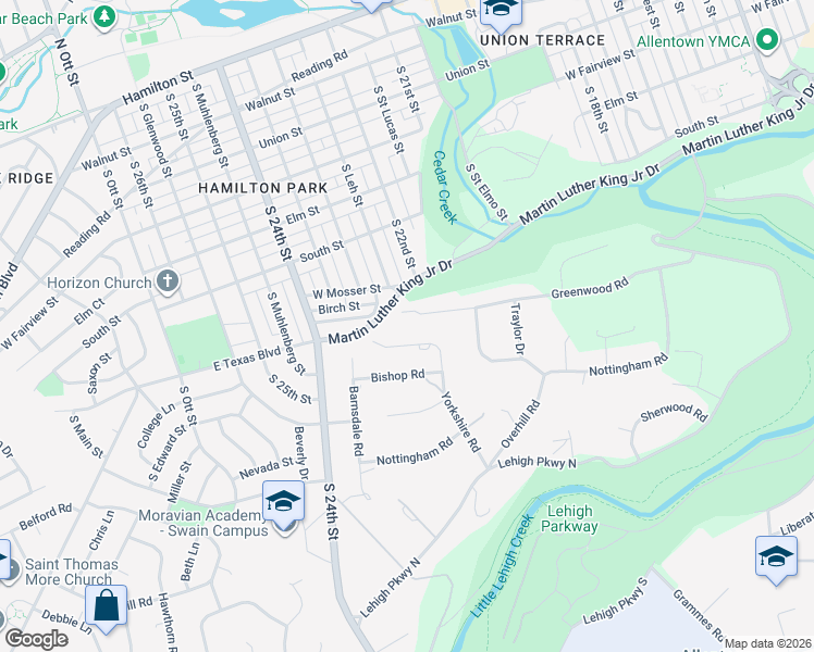 map of restaurants, bars, coffee shops, grocery stores, and more near 740 Yorkshire Road in Allentown