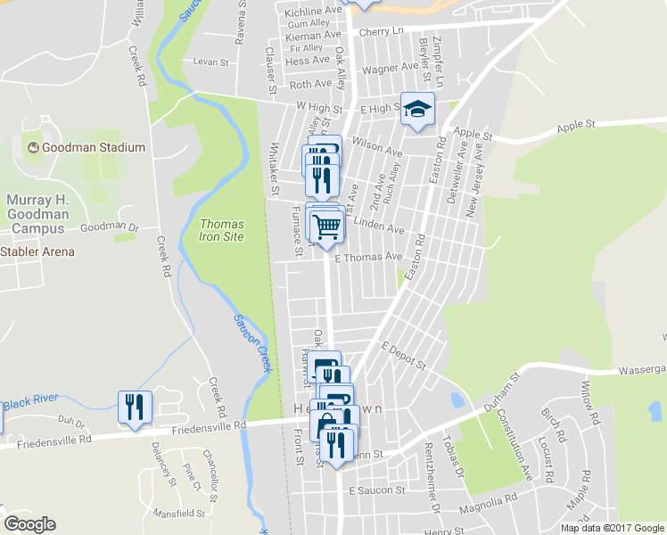 map of restaurants, bars, coffee shops, grocery stores, and more near 1083 Main Street in Hellertown