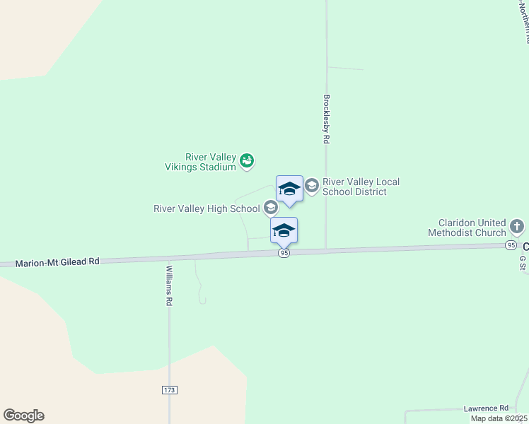 map of restaurants, bars, coffee shops, grocery stores, and more near 4280 Marion-Mt Gilead Road in Caledonia