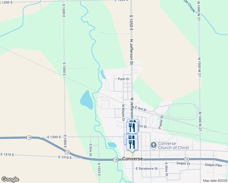 map of restaurants, bars, coffee shops, grocery stores, and more near Lincoln Street in Converse