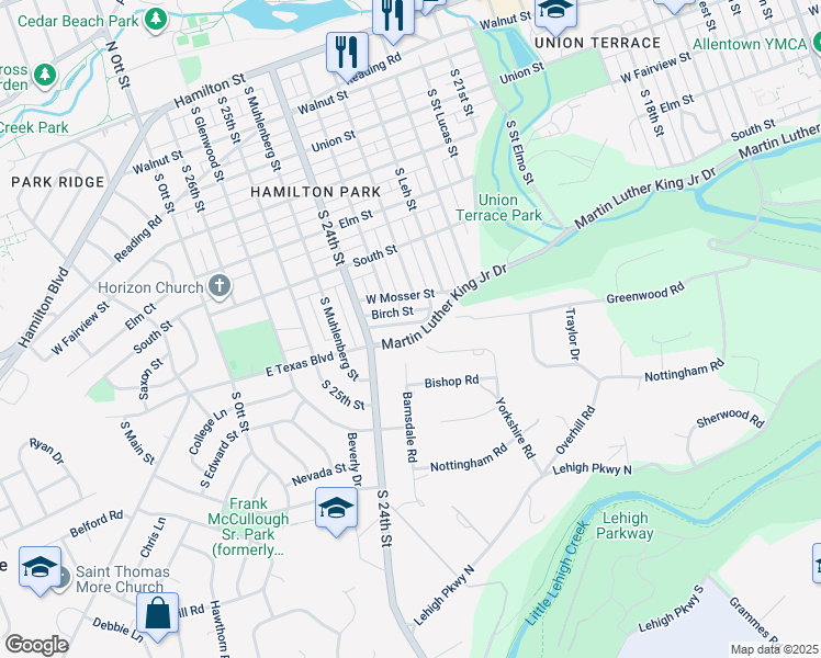 map of restaurants, bars, coffee shops, grocery stores, and more near 2316 Fox Meadow Drive in Allentown