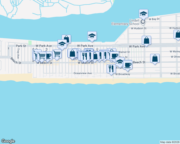 map of restaurants, bars, coffee shops, grocery stores, and more near 879 Boardwalk in Long Beach
