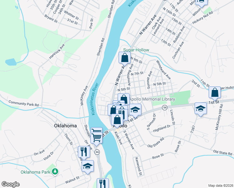 map of restaurants, bars, coffee shops, grocery stores, and more near Guthrie Way in Apollo