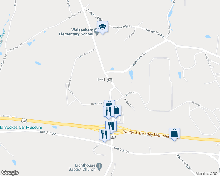 map of restaurants, bars, coffee shops, grocery stores, and more near in Kutztown