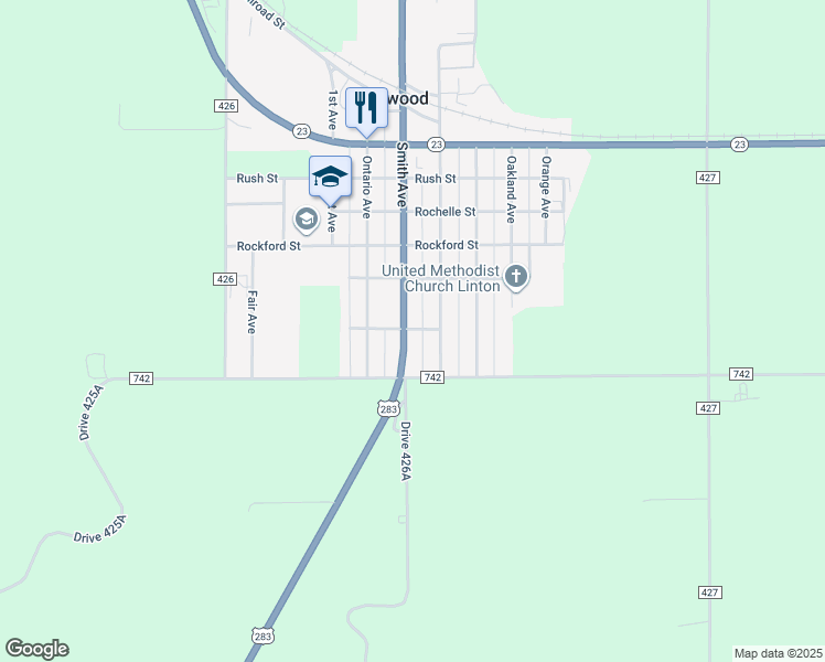 map of restaurants, bars, coffee shops, grocery stores, and more near 801 Smith Avenue in Elwood