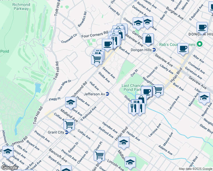 map of restaurants, bars, coffee shops, grocery stores, and more near 52 Stobe Avenue in Staten Island
