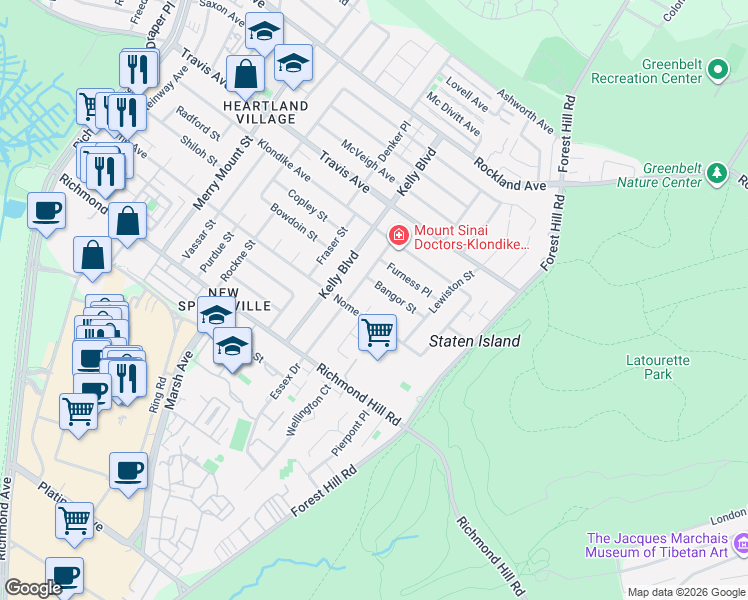map of restaurants, bars, coffee shops, grocery stores, and more near 75 Bangor Street in Staten Island