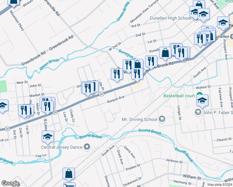 map of restaurants, bars, coffee shops, grocery stores, and more near 108 Vogel Place in Middlesex