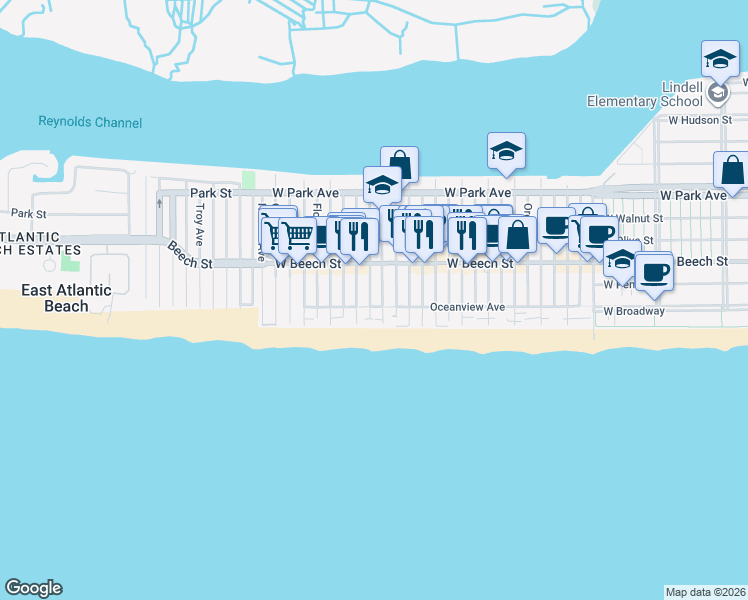 map of restaurants, bars, coffee shops, grocery stores, and more near 46 Louisiana Street in Long Beach