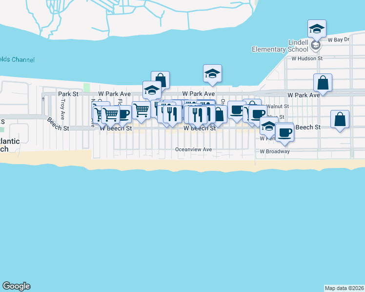 map of restaurants, bars, coffee shops, grocery stores, and more near 27 Vermont Street in Long Beach