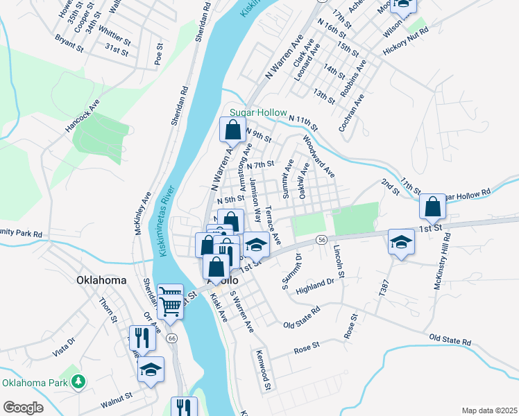 map of restaurants, bars, coffee shops, grocery stores, and more near 516 North 4th Street in Apollo