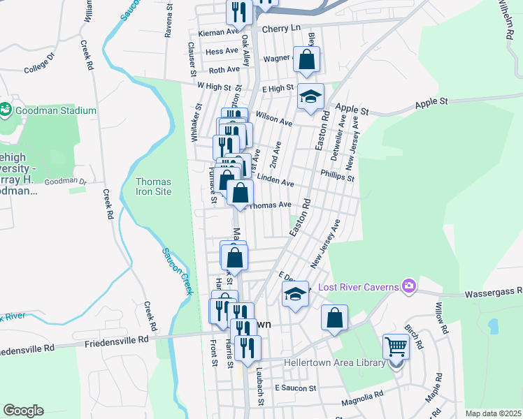 map of restaurants, bars, coffee shops, grocery stores, and more near 124 West Thomas Avenue in Hellertown