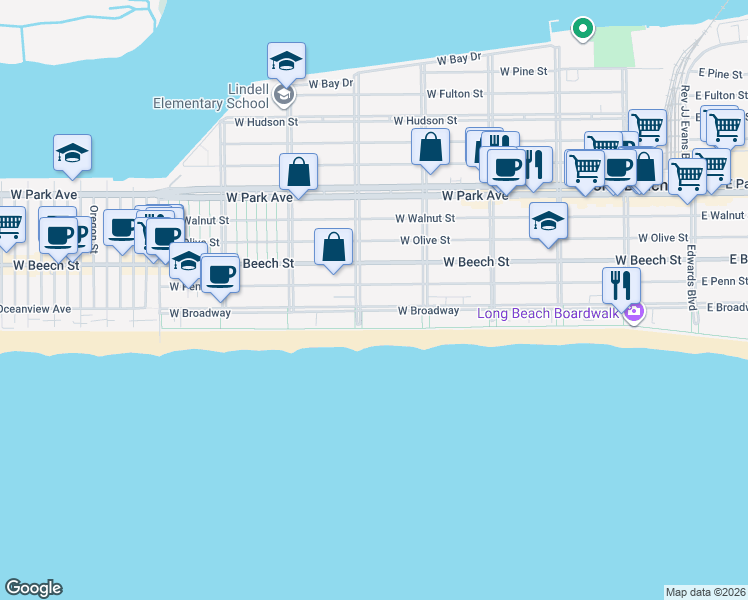 map of restaurants, bars, coffee shops, grocery stores, and more near 475 West Broadway in Long Beach