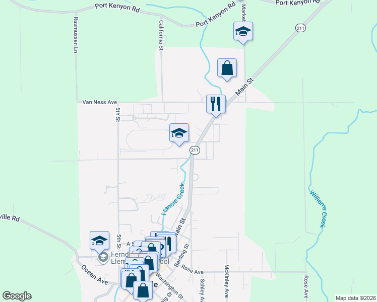 map of restaurants, bars, coffee shops, grocery stores, and more near 1299 Main St in Ferndale