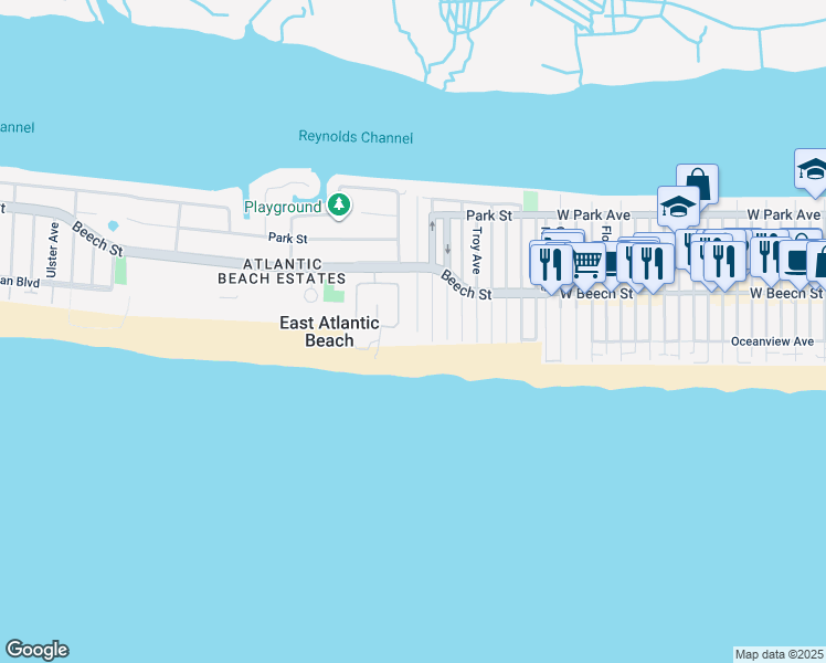 map of restaurants, bars, coffee shops, grocery stores, and more near 1233 Beech Street in Atlantic Beach