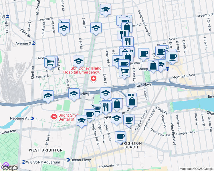 map of restaurants, bars, coffee shops, grocery stores, and more near 2659 East 6th Street in Brooklyn
