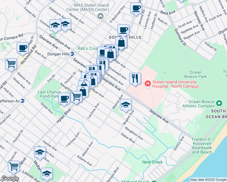 map of restaurants, bars, coffee shops, grocery stores, and more near 379 Seaview Avenue in Staten Island