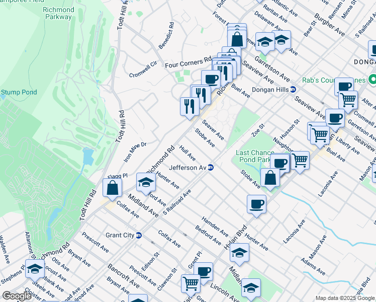 map of restaurants, bars, coffee shops, grocery stores, and more near 23 Jefferson Avenue in Staten Island